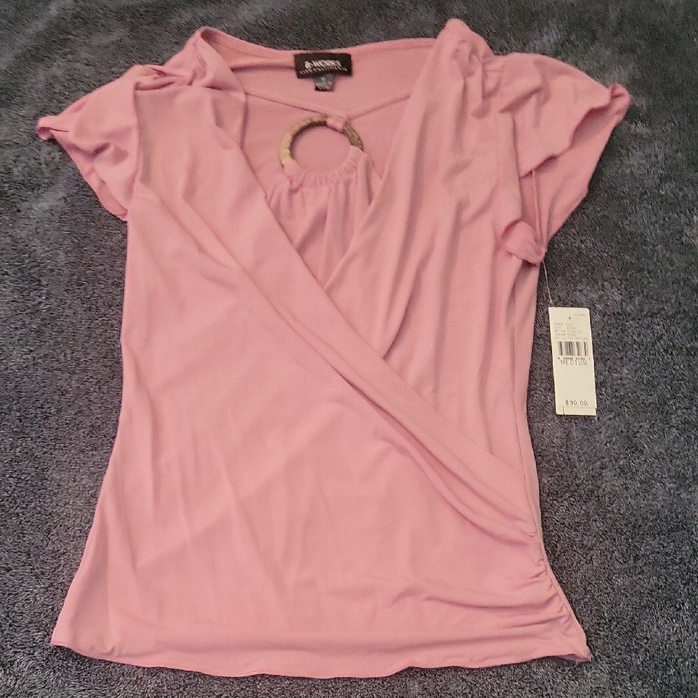 Byer California Pink Flutter Sleeve Wrap Blouse